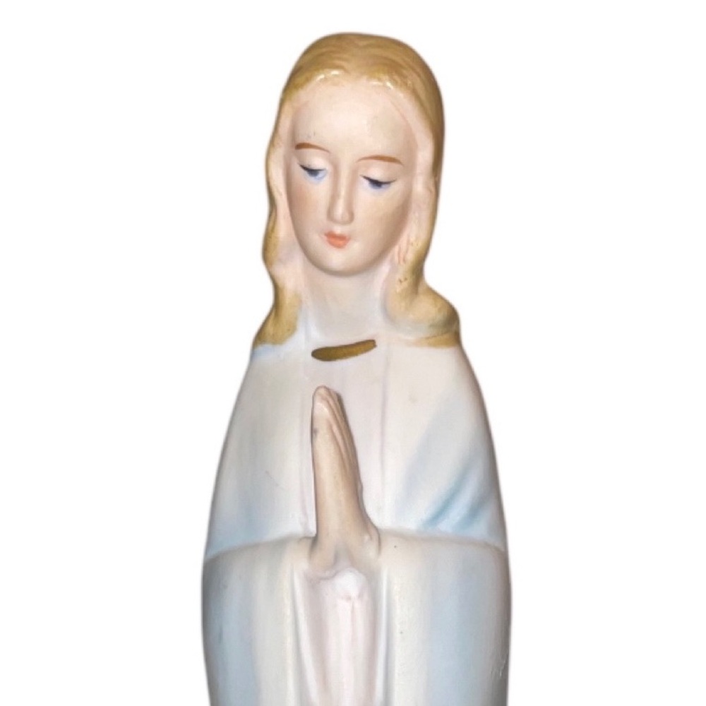 Vintage Ceramic Bisque Virgin Mary Holy Mother Delicate Features Figurine Japan